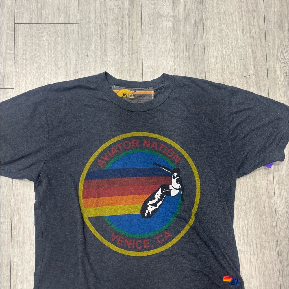 Aviator Nation Charcoal Tee with Colorful Graphic